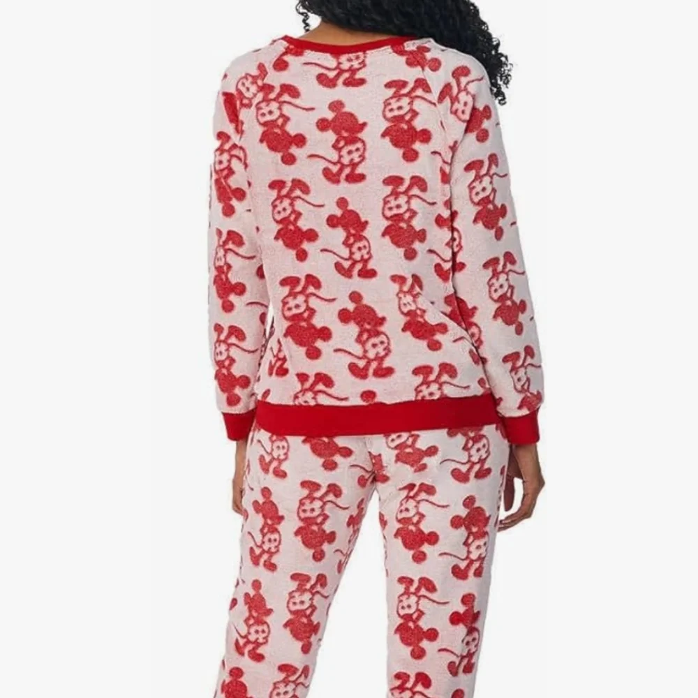 Disney Women's 2 Piece Red and White Mickey Mouse Pajama Jogger Lounge Set - Picture 3 of 12